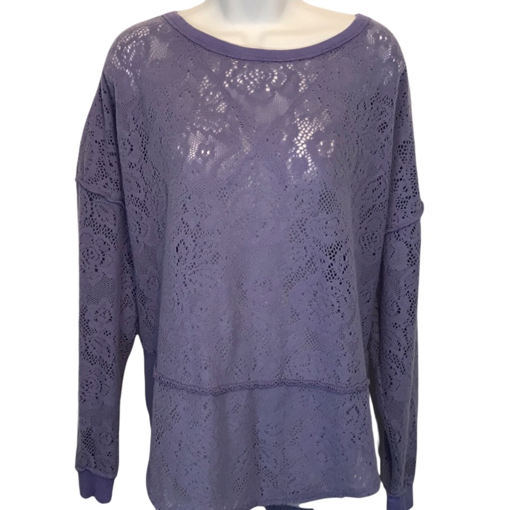 Free People Crewneck Fuzzy Eyelet Sweater
